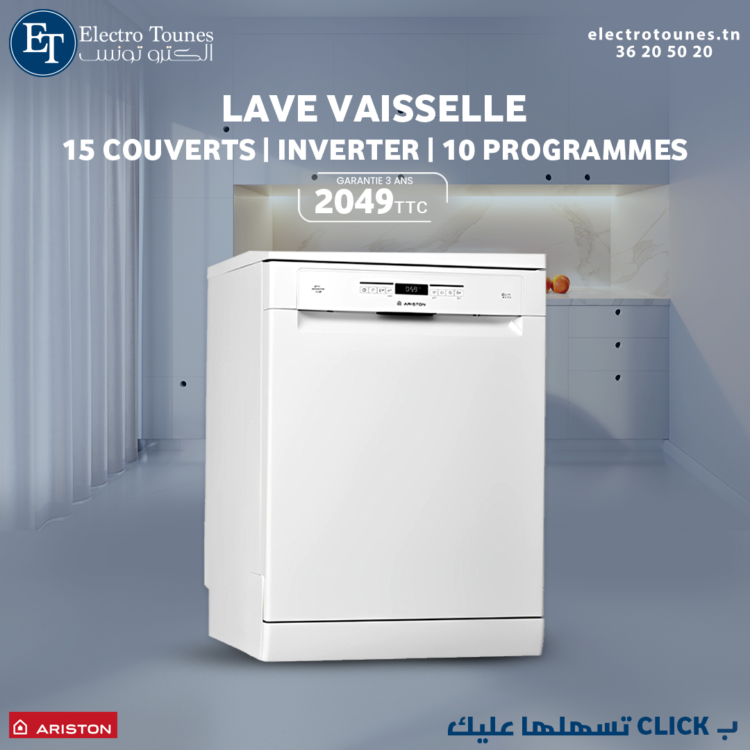 LAVE VAISSELLE ARISTON 15 COUVERTS INVERTER 10 PROGRAMMES BLANC